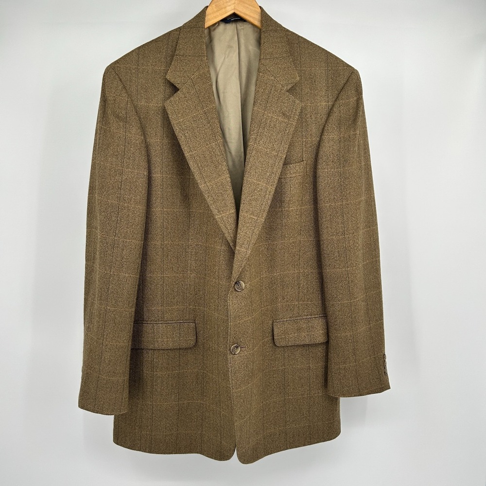 Vintage Brooks Brothers Windowpane Plaid Sport Coat Mens 41L Lambswool Ivy Style